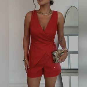 Chicme Red 2 pc Set Outfit Wrap Style Top &‎ High Rise Shorts Size Small